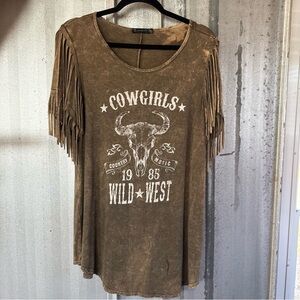 T Party Brown Fringe Cowgirls Graphic T-Shirt